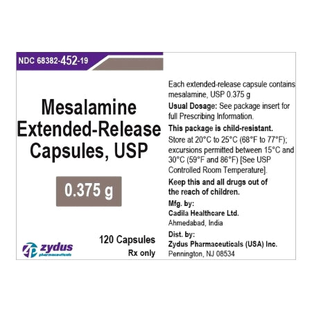 Zydus Pharmaceuticals  68382045219 Mesalamine 0.375 Gram Capsule Bottle 120 Capsules