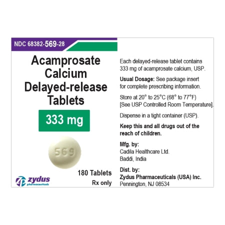 Zydus Pharmaceuticals  68382056928 Acamprosate Calcium 333 mg Tablet Bottle 180 Tablets