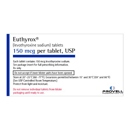 Provell Pharmaceuticals  72305015030 EUTHYROX Levothyroxine Sodium 150 mcg Tablet Bottle 30 Tablets