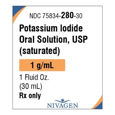 Nivagen Pharmaceuticals  75834028030 Potassium Iodide 1 Gram / mL Solution Bottle 30 mL