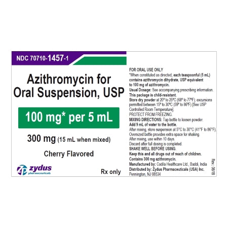 Zydus Pharmaceuticals  70710145701 Azithromycin 100 mg / 5 mL Suspension Bottle 15 mL