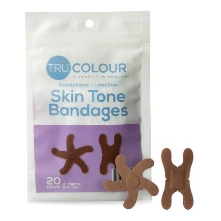 Tru-Colour Products LLC  TCB-PKF Waterproof Adhesive Strip Tru-Colour Assorted Sizes Fabric Knuckle / Fingertip Dark Brown Sterile