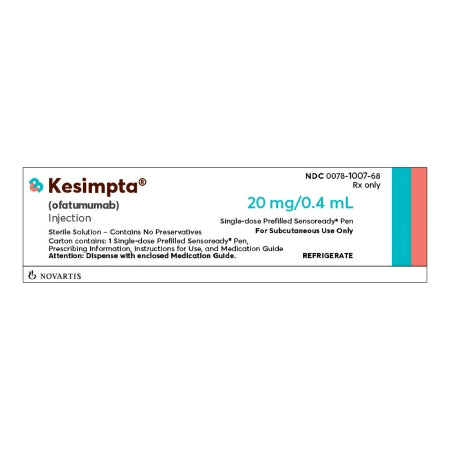 Novartis  00078100768 KESIMPTA Ofatumumab, Preservative Free 20 mg / mL Injection Prefilled Auto-Injector 0.4 mL