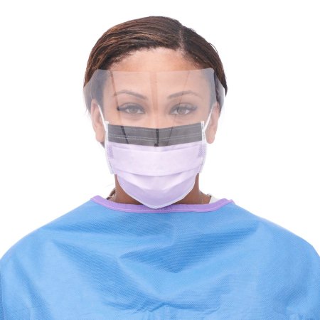 Medline NON27410EL Procedure Mask with Eye Shield Anti-fog Foam Pleated Earloops One Size Fits Most Purple NonSterile ASTM Level 3 Adult