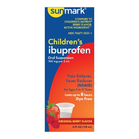 McKesson Brand 70677015101 Children's Pain Relief sunmark 100 mg / 5 mL Strength Ibuprofen Oral Suspension 4 oz.