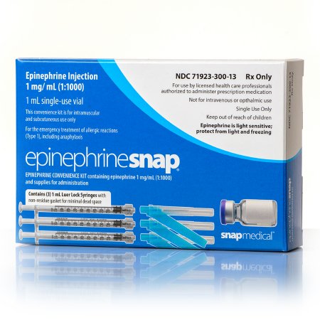 Snap Medical Industries LLC  71923030013 Epinephrinesnap Anaphylaxis Emergency Kit Epinephrine 1 mg / mL (1:1000) Injection Single-Use Vial 1 mL