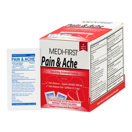 Medique Products  82180 Pain Relief Medi-First Pain & Ache Relief 500 mg - 32.5 mg Strength Aspirin / Caffeine Caplet 80 Per Box