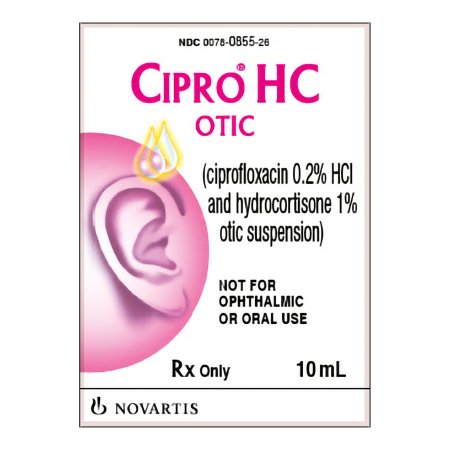 Novartis  00078085526 Cipro HC Otic Ciprofloxacin HCl / Hydrocortisone 0.2% - 1% Drops Dropper Bottle 10 mL