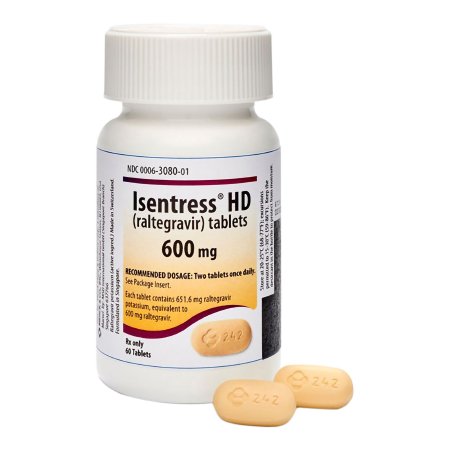 Merck Sharp and Dohme LLC  00006308001 Isentress Raltegravir Potassium 600 mg Tablet Bottle 60 Tablets