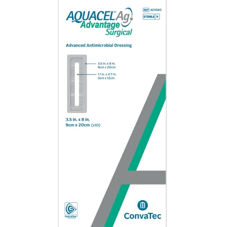 ConvaTec  423560 Silver Hydrofiber Dressing Aquacel Ag Advantage Surgical 3-1/2 X 8 Inch Rectangle Sterile