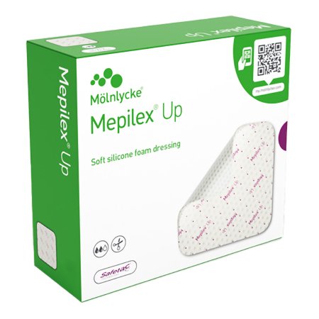 Molnlycke  212199 Foam Dressing Mepilex Up 4 X 4 Inch Without Border Without Film Backing Silicone Adhesive Square Sterile