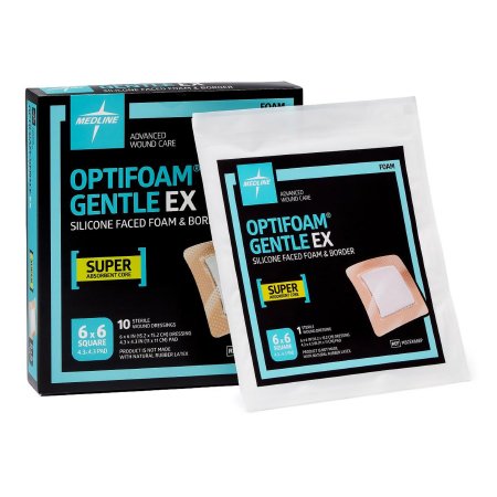 Medline  MSCEX66EP Foam Dressing Optifoam Gentle EX 6 X 6 Inch With Border Waterproof Backing Silicone Face and Border Square Sterile