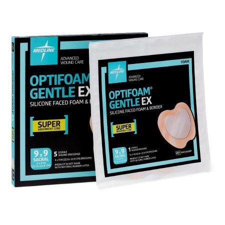 Medline  MSCEX99EP Foam Dressing Optifoam Gentle EX 9 X 9 Inch With Border Waterproof Backing Silicone Face and Border Sacral Sterile