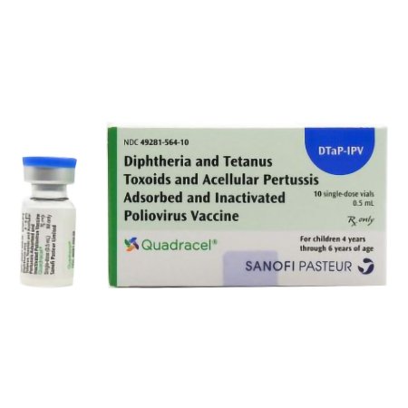 Sanofi Pasteur  49281056410 Quadracel DTaP and Polio Vaccine Indicated for People 4 Through 6 Years of Age Diphtheria and Tetanus Toxoids and Acellular Pertussis Adsorbed and Inactivated Poliovirus Vaccine Injection Single Dose Vial 0.5 mL