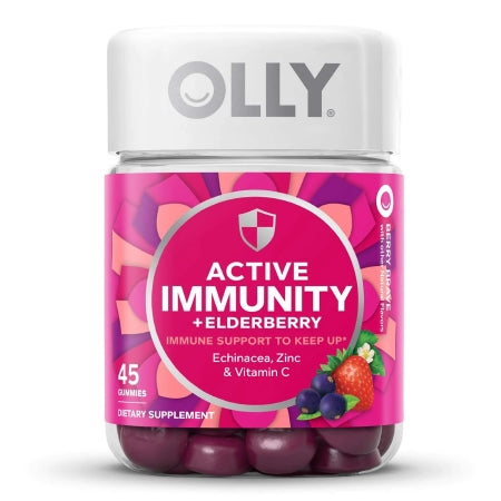 OLLY Public Benefit Corp  85000446214 Dietary Supplement OLLY Active Immunity+Elderberry Echinacea / Black Elderberry Extract / Zinc / Vitamin C 40 mg - 65 mg - 5 mg - 180 mg Gummy 45 per Bottle Berry Brave Flavor