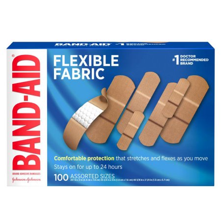 J & J Sales  38137115078 Adhesive Strip Band-Aid Flexible Fabric (25) 1 X 3 Inch / (35) 3/4 X 3 Inch / (40) 5/8 X 2-1/4 Inch Fabric Rectangle Tan Sterile