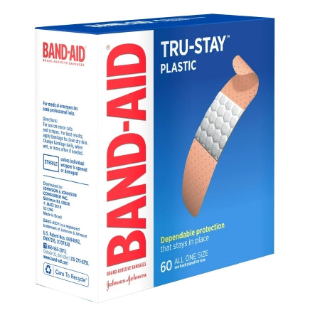 J & J Sales  08137005635 Adhesive Strip Band-Aid Tru-Stay 3/4 X 3 Inch Plastic Rectangle Tan Sterile