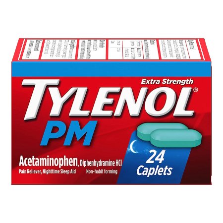 J & J Sales  50580050624 Night Time Pain Relief Tylenol PM 500 mg - 25 mg Strength Acetaminophen Capsule