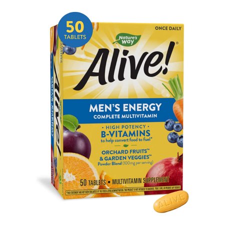 Nature's Way Brands LLC  03367413660 Multivitamin Supplement Alive! Men’s Energy Vitamin A / Vitamin C 900 mcg / 180 mg Strength Tablet 50 per Box