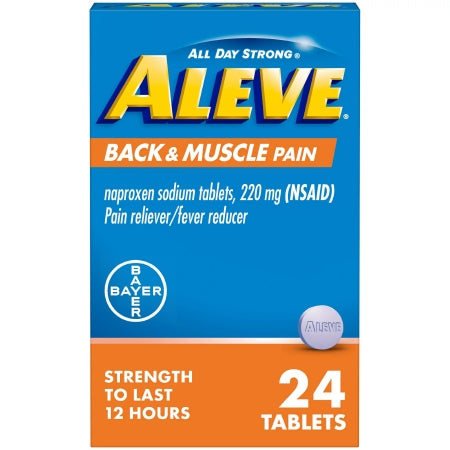 Bayer  00280609224 Back Pain Relief Aleve 220 mg Strength Naproxen Sodium Tablet 24 per Bottle