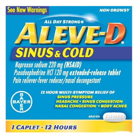 Bayer  00280609020 Pain Relief / Nasal Decongestant Aleve D Sinus & Cold 220 mg / 120 mg Strength Caplets 20 per Box