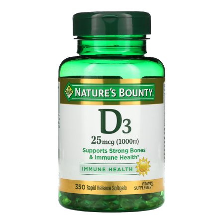 US Nutrition  07431230413 Vitamin Supplement Nature's Bounty D3 1,000 IU Strength Softgel 350 per Bottle