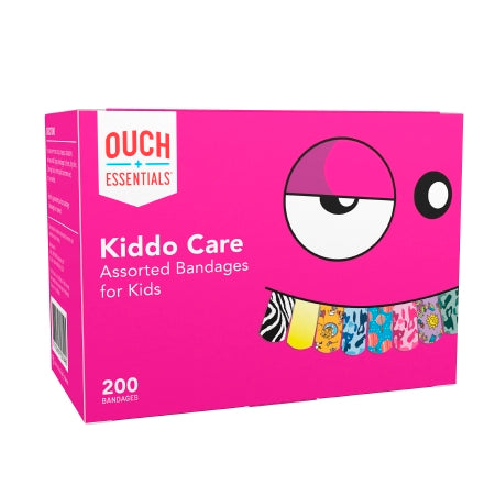 Dukal  17061001 Adhesive Strip Ouch Essentials Kiddo Care 3/4 X 3 Inch Plastic Rectangle Kid Design (Assorted Prints) Sterile