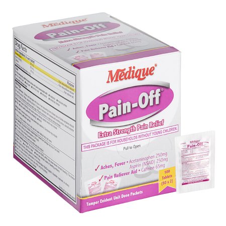 Medique Products  22833 Pain Relief Pain-Off 250 mg - 250 mg - 65 mg Strength Acetaminophen / Aspirin / Caffeine Tablet 100 per Box