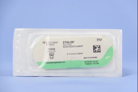 J & J Healthcare Systems  7757G Nonabsorbable Suture with Needle Ethilon Nylon TG160-6 1/2 Circle Spatula Needle Size 10 - 0 Monofilament