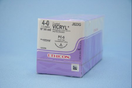 J & J Healthcare Systems  J823G Absorbable Suture with Needle Coated Vicryl Polyglactin 910 PC-5 3/8 Circle Precision Conventional Cutting Needle Size 4 - 0 Braided