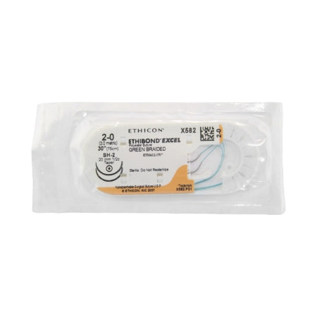 J & J Healthcare Systems  X582H Nonabsorbable Suture with Needle Ethibond Polyester SH-2 1/2 Circle Taper Point Needle Size 2 - 0 Braided