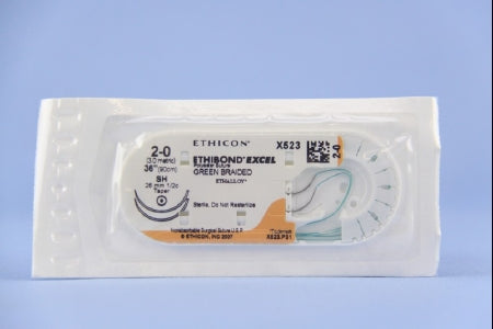 J & J Healthcare Systems  X523H Nonabsorbable Suture with Needle Ethibond Polyester SH 1/2 Circle Taper Point Needle Size 2 - 0 Braided