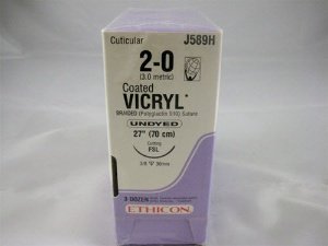 J & J Healthcare Systems  J589H Absorbable Suture with Needle Coated Vicryl Polyglactin 910 FSL 3/8 Circle Reverse Cutting Needle Size 2 - 0 Braided