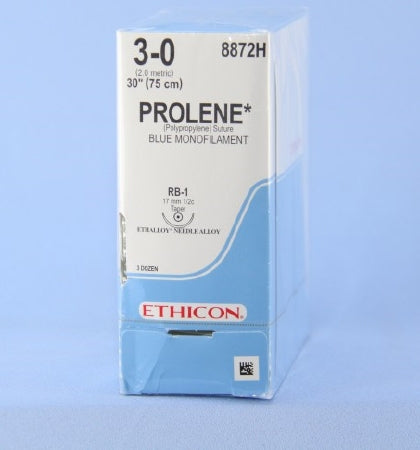 J & J Healthcare Systems  8872H Nonabsorbable Suture with Needle Prolene Polypropylene RB-1 1/2 Circle Taper Point Needle Size 3 - 0 Monofilament