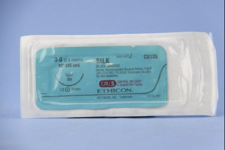 J & J Healthcare Systems  C0135 Nonabsorbable Suture with Needle Perma-Hand Silk SH 1/2 Circle Taper Point Needle Size 3 - 0 Braided