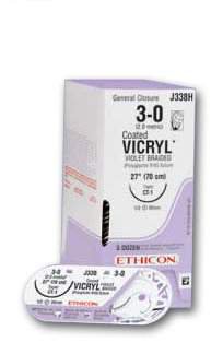 J & J Healthcare Systems  J408G Absorbable Suture with Needle Coated Vicryl Polyglactin 910 V130-4 1/4 Circle Taper Cutting Needle Size 8 - 0 Braided