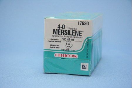 J & J Healthcare Systems  1762G Nonabsorbable Suture with Needle Mersilene Polyester S-24 1/4 Circle Spatula Needle Size 4 - 0 Braided