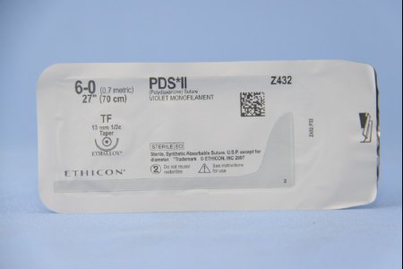 J & J Healthcare Systems  Z432H Absorbable Suture with Needle PDS II Polydioxanone TF 1/2 Circle Taper Point Needle Size 6 - 0 Monofilament