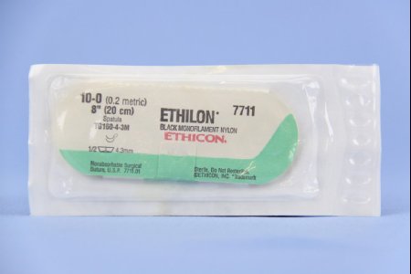 J & J Healthcare Systems  7711G Nonabsorbable Suture with Needle Ethilon Nylon TG160-4-3M 1/2 Circle Spatula Needle Size 10 - 0 Monofilament