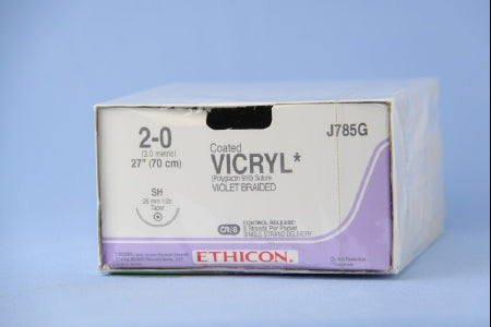 J & J Healthcare Systems  J785G Absorbable Suture with Needle Coated Vicryl Polyglactin 910 SH 1/2 Circle Taper Point Needle Size 2 - 0 Braided