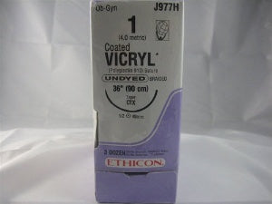 J & J Healthcare Systems  J977H Absorbable Suture with Needle Coated Vicryl Polyglactin 910 CTX 1/2 Circle Taper Point Needle Size 1 Braided