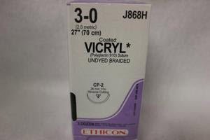 J & J Healthcare Systems  J868H Absorbable Suture with Needle Coated Vicryl Polyglactin 910 CP-2 1/2 Circle Reverse Cutting Needle Size 3 - 0 Braided