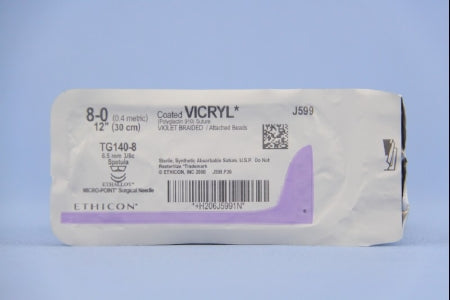 J & J Healthcare Systems  J599G Absorbable Suture with Needle Coated Vicryl Polyglactin 910 TG140-8 3/8 Circle Spatula Needle Size 8 - 0 Braided