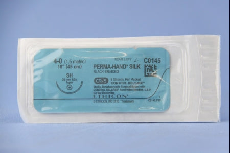 J & J Healthcare Systems  C0145 Nonabsorbable Suture with Needle Perma-Hand Silk SH 1/2 Circle Taper Point Needle Size 4 - 0 Braided