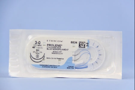 J & J Healthcare Systems  8534H Nonabsorbable Suture with Needle Prolene Polypropylene SH 1/2 Circle Taper Point Needle Size 3 - 0 Monofilament