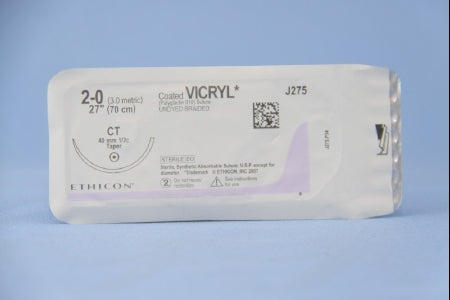 J & J Healthcare Systems  J275H Absorbable Suture with Needle Coated Vicryl Polyglactin 910 CT 1/2 Circle Taper Point Needle Size 2 - 0 Braided