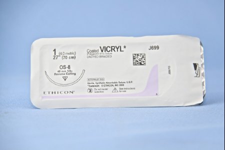 J & J Healthcare Systems  J699H Absorbable Suture with Needle Coated Vicryl Polyglactin 910 OS-8 1/2 Circle Reverse Cutting Needle Size 1 Braided