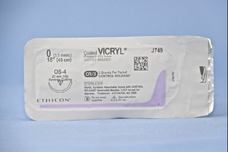 J & J Healthcare Systems  J749T Absorbable Suture with Needle Coated Vicryl Polyglactin 910 OS-4 1/2 Circle Reverse Cutting Needle Size 0 Braided