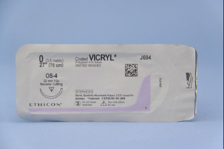 J & J Healthcare Systems  J694H Absorbable Suture with Needle Coated Vicryl Polyglactin 910 OS-4 1/2 Circle Reverse Cutting Needle Size 0 Braided