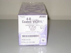 J & J Healthcare Systems  J656G Absorbable Suture with Needle Coated Vicryl Polyglactin 910 PS-4C 1/2 Circle - Compound Curve Reverse Cutting Needle Size 4 - 0 Braided